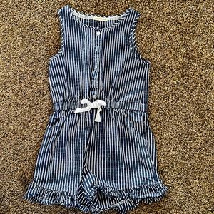 Copper Key Chambray blue and white Striped Romper